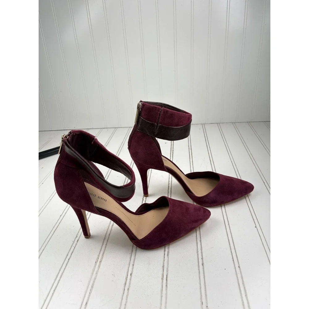 Gianni Bini Vintage Burgundy Suede Ankle Strap d'Orsay Heels Women's Size 8.5M
